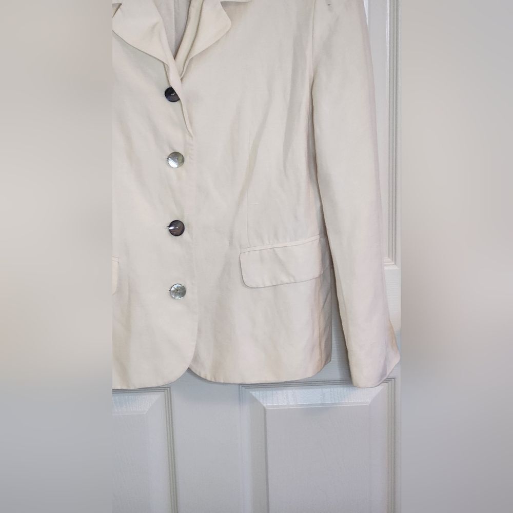 Express 11/12 Cream Lngslv Pockets Lined 55%SILK 45%LINEN Buttons Women Jacket - Picture 4 of 9